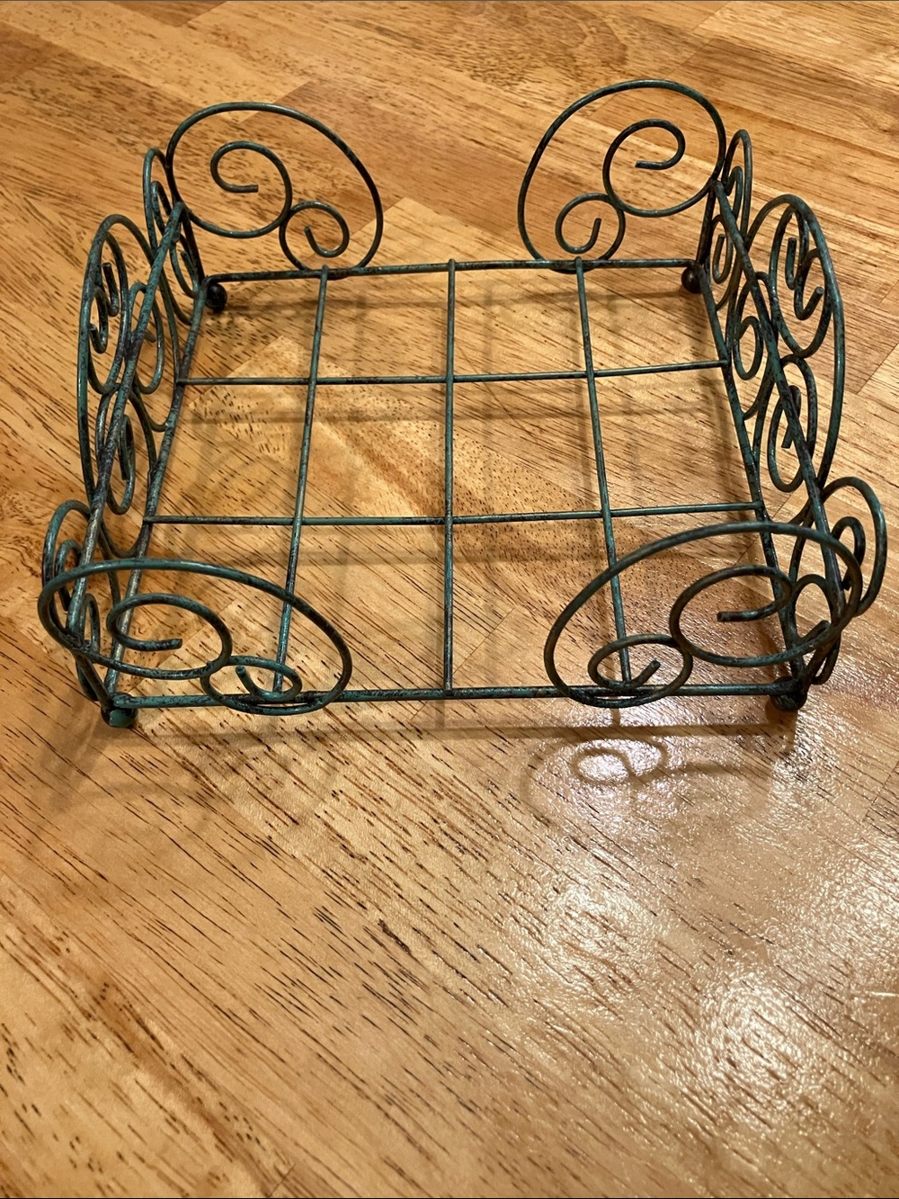 Decorative Scroll Metal Napkin Holder - Green Patina